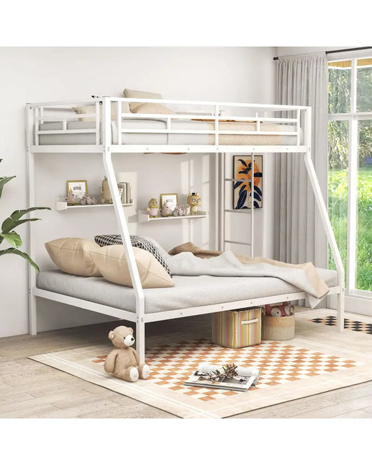 Space-saving Metal Slatted Bed Frame for Teens and Adults Noise-free No Box Spring Needed-White - White - Bunk Bed Frame