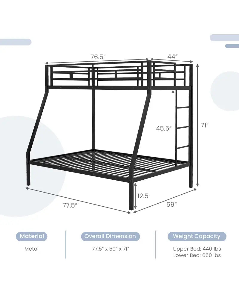Space-saving Metal Slatted Bed Frame for Teens and Adults Noise-free No Box Spring Needed-Black - Black - Bunk Bed Frame