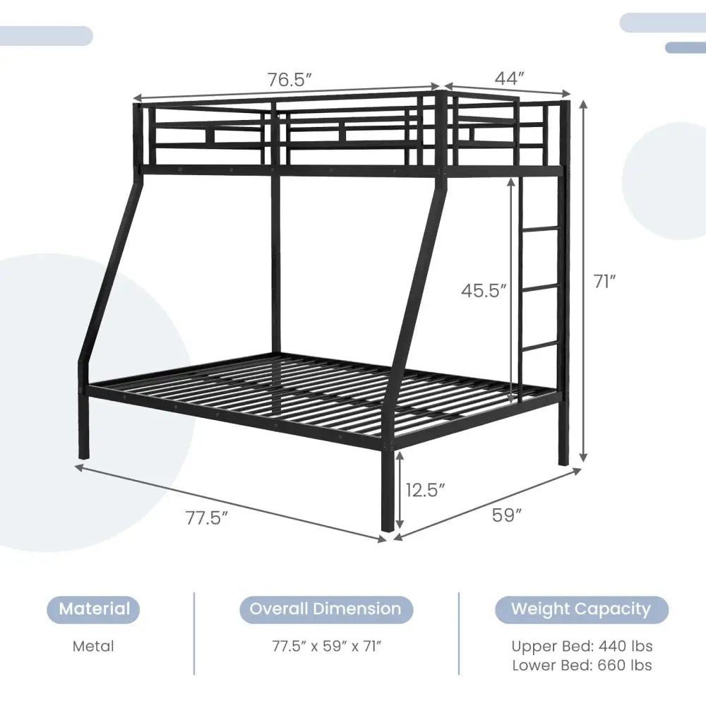 Space-saving Metal Slatted Bed Frame for Teens and Adults Noise-free No Box Spring Needed-Black - Black - Bunk Bed Frame