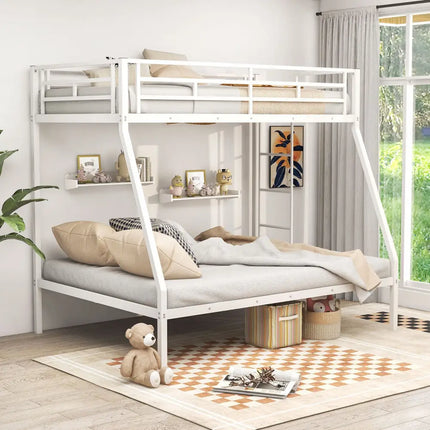 Space-saving Metal Slatted Bed Frame for Teens and Adults Noise-free No Box Spring Needed-White - White - Bunk Bed Frame