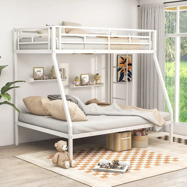 Space-saving Metal Slatted Bed Frame for Teens and Adults Noise-free No Box Spring Needed-White - White - Bunk Bed Frame