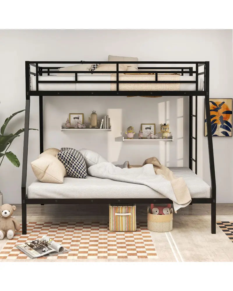 Space-saving Metal Slatted Bed Frame for Teens and Adults Noise-free No Box Spring Needed-Black - Black - Bunk Bed Frame
