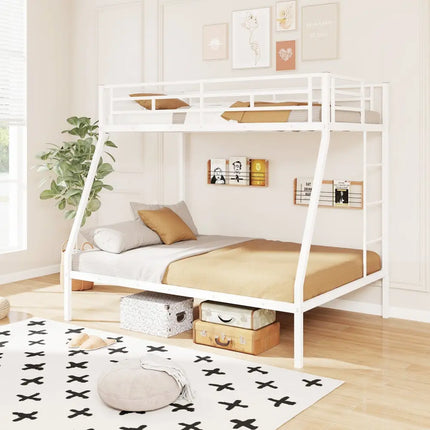 Space-saving Metal Slatted Bed Frame for Teens and Adults Noise-free No Box Spring Needed-White - White - Bunk Bed Frame