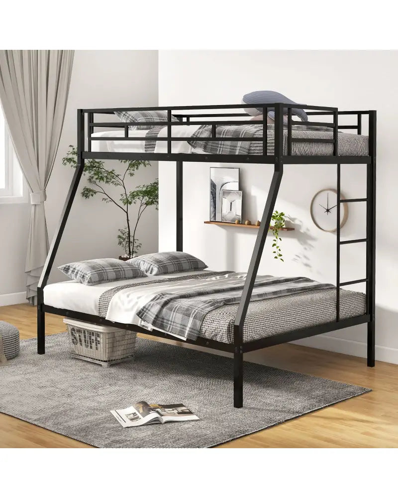 Space-saving Metal Slatted Bed Frame for Teens and Adults Noise-free No Box Spring Needed-Black - Black - Bunk Bed Frame