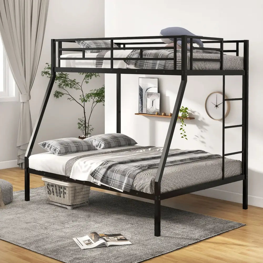 Space-saving Metal Slatted Bed Frame for Teens and Adults Noise-free No Box Spring Needed-Black - Black - Bunk Bed Frame