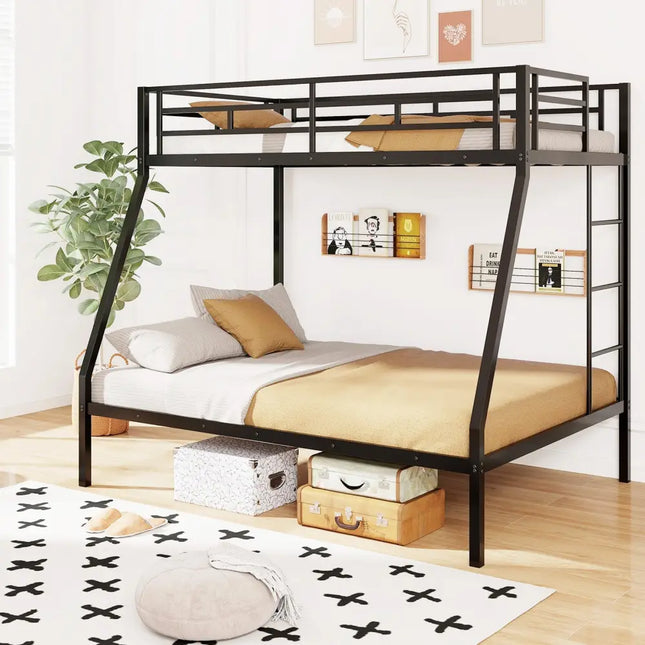 Space-saving Metal Slatted Bed Frame for Teens and Adults Noise-free No Box Spring Needed-Black - Black - Bunk Bed Frame