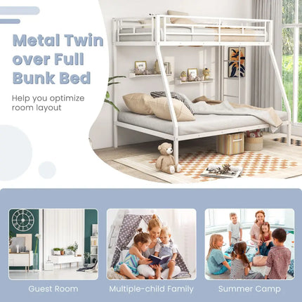 Space-saving Metal Slatted Bed Frame for Teens and Adults Noise-free No Box Spring Needed-White - White - Bunk Bed Frame