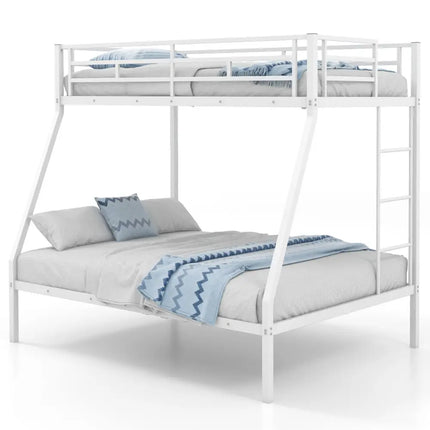 Space-saving Metal Slatted Bed Frame for Teens and Adults Noise-free No Box Spring Needed-White - White - Bunk Bed Frame
