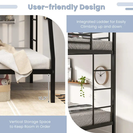 Space-saving Metal Slatted Bed Frame for Teens and Adults Noise-free No Box Spring Needed-Black - Black - Bunk Bed Frame