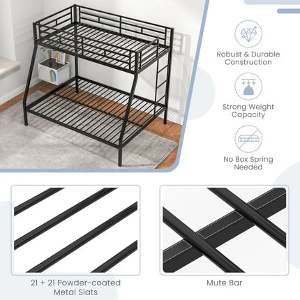 Space-saving Metal Slatted Bed Frame for Teens and Adults Noise-free No Box Spring Needed-Black - Black - Bunk Bed Frame
