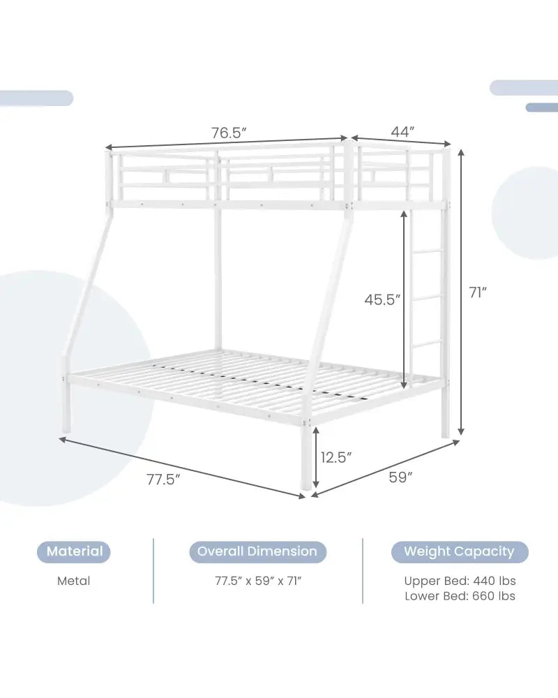 Space-saving Metal Slatted Bed Frame for Teens and Adults Noise-free No Box Spring Needed-White - White - Bunk Bed Frame