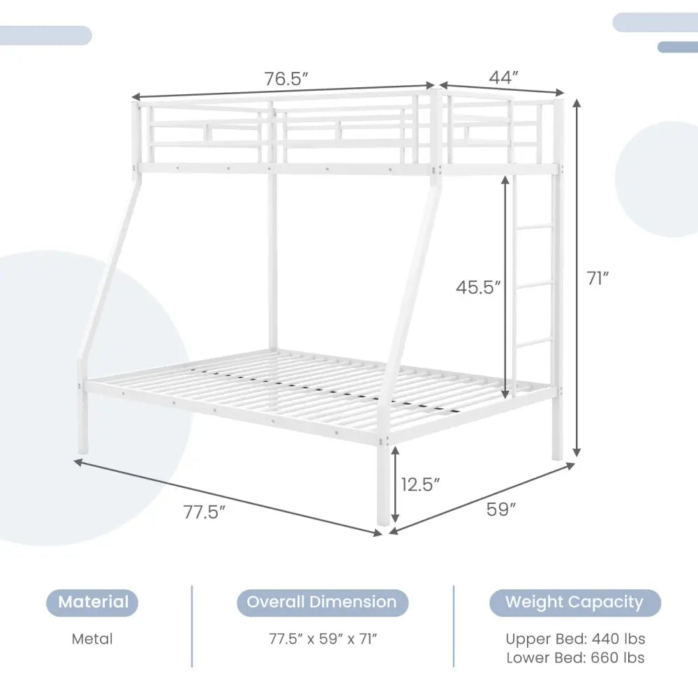 Space-saving Metal Slatted Bed Frame for Teens and Adults Noise-free No Box Spring Needed-White - White - Bunk Bed Frame