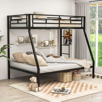 Space-saving Metal Slatted Bed Frame for Teens and Adults Noise-free No Box Spring Needed-Black - Black - Bunk Bed Frame