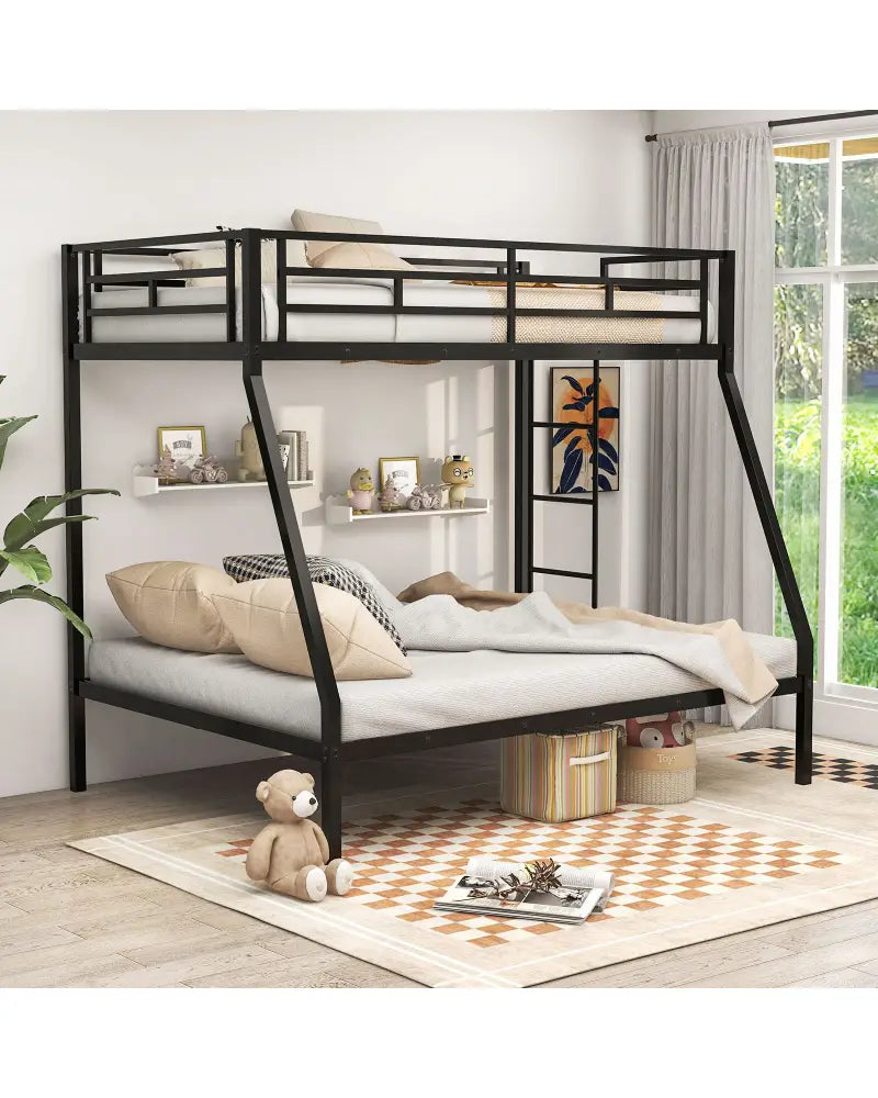 Space-saving Metal Slatted Bed Frame for Teens and Adults Noise-free No Box Spring Needed-Black - Black - Bunk Bed Frame