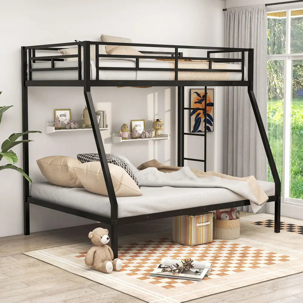 Space-saving Metal Slatted Bed Frame for Teens and Adults Noise-free No Box Spring Needed-Black - Black - Bunk Bed Frame