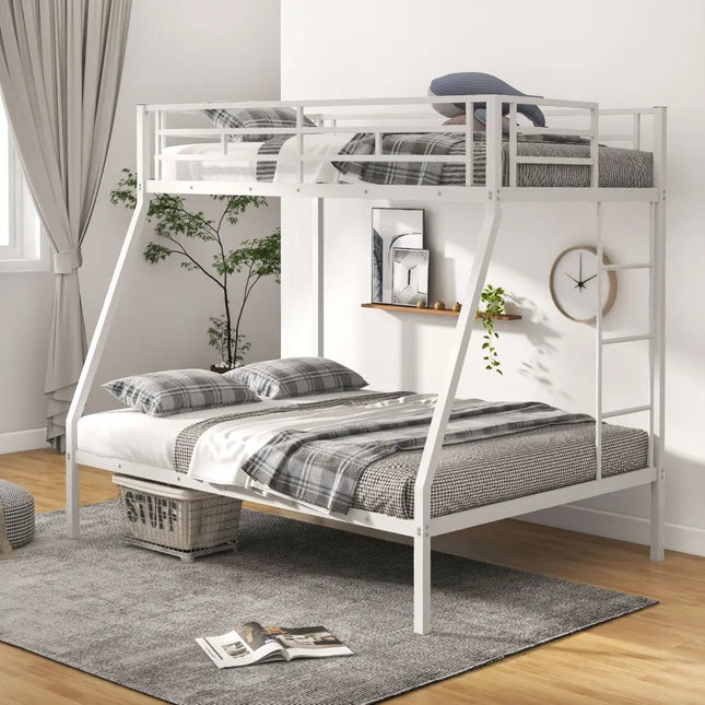 Space-saving Metal Slatted Bed Frame for Teens and Adults Noise-free No Box Spring Needed-White - White - Bunk Bed Frame