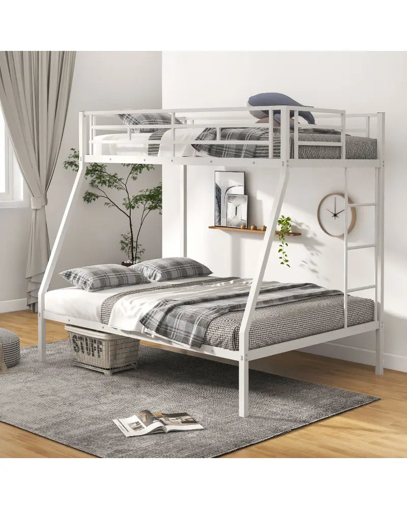 Space-saving Metal Slatted Bed Frame for Teens and Adults Noise-free No Box Spring Needed-White - White - Bunk Bed Frame