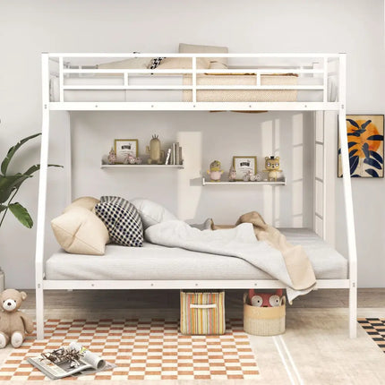 Space-saving Metal Slatted Bed Frame for Teens and Adults Noise-free No Box Spring Needed-White - White - Bunk Bed Frame