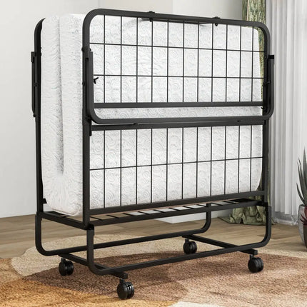 Space-Saving Narrow Twin Rollaway Bed with Pillow and Side Organizer Pocket - White - Folding Beds