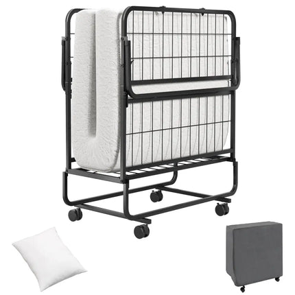 Space-Saving Narrow Twin Rollaway Bed with Pillow and Side Organizer Pocket - White - Folding Beds