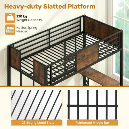 Space-Saving Twin Loft Bed with Safety Guardrail and Ladder-Coffee - Coffee - Simple Bed Frame