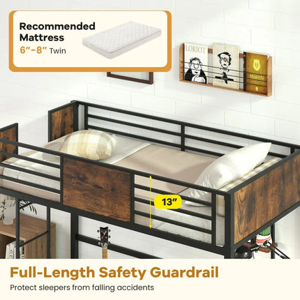 Space-Saving Twin Loft Bed with Safety Guardrail and Ladder-Coffee - Coffee - Simple Bed Frame