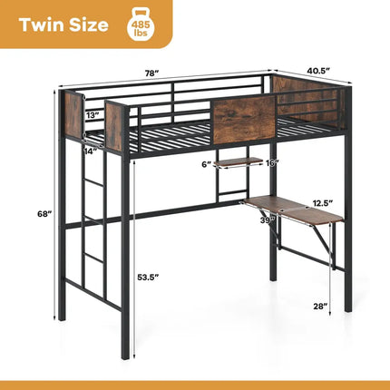 Space-Saving Twin Loft Bed with Safety Guardrail and Ladder-Coffee - Coffee - Simple Bed Frame