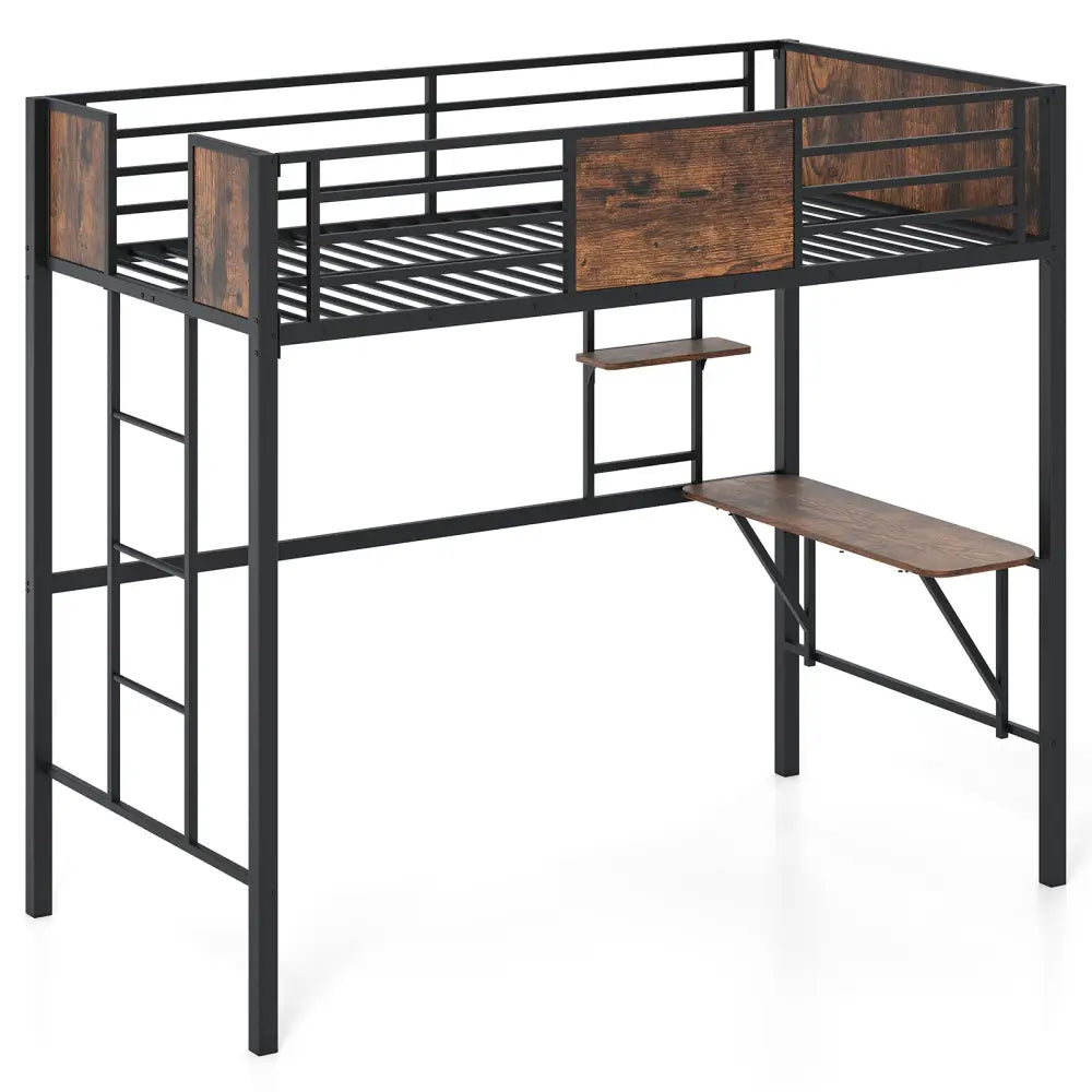 Space-Saving Twin Loft Bed with Safety Guardrail and Ladder-Coffee - Coffee - Simple Bed Frame