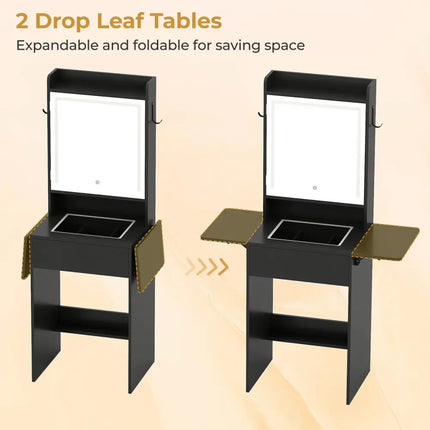 Space-saving Vanity Desk with Mirror and Lights for Bedroom-Black - Black - Makeup Vanities