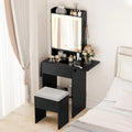Space-saving Vanity Desk with Mirror and Lights for Bedroom-Black - Black - Makeup Vanities