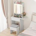 Space-saving Vanity Desk with Mirror and Lights for Bedroom-White - White - Makeup Vanities