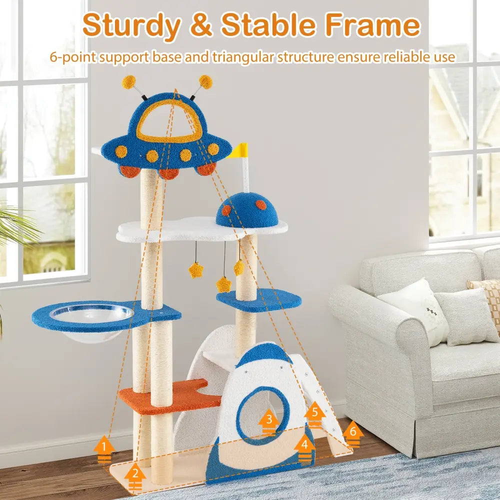 Space Theme Cat Tree Multi-level Cat Tower with Sisal Covered Scratching Posts-Multicolor - Multicolor - Cat Trees
