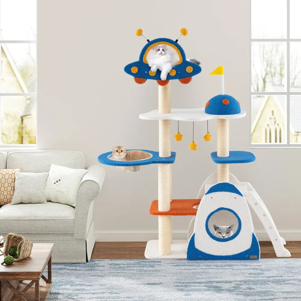 Space Theme Cat Tree Multi-level Cat Tower with Sisal Covered Scratching Posts-Multicolor - Multicolor - Cat Trees