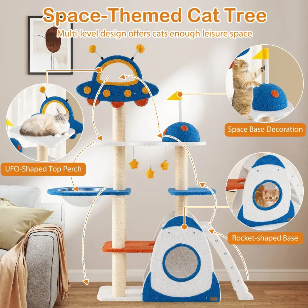 Space Theme Cat Tree Multi-level Cat Tower with Sisal Covered Scratching Posts-Multicolor - Multicolor - Cat Trees
