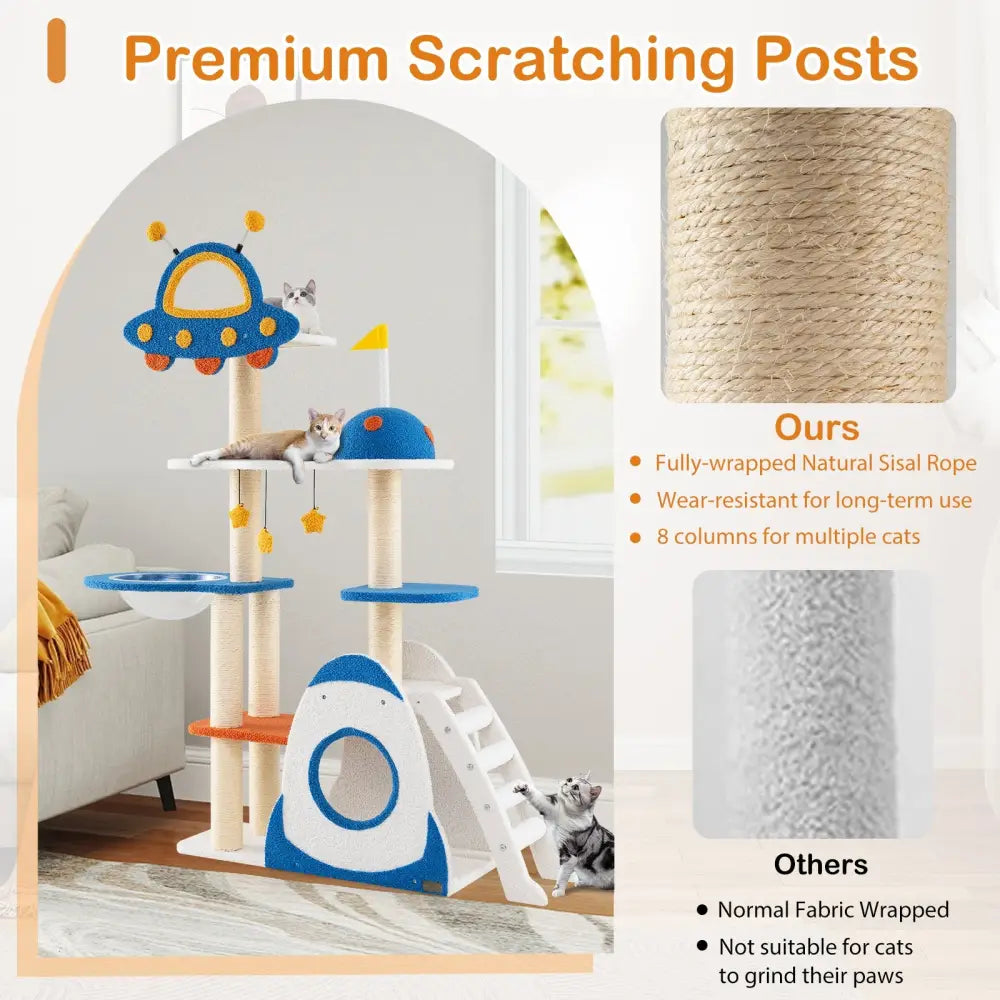 Space Theme Cat Tree Multi-level Cat Tower with Sisal Covered Scratching Posts-Multicolor - Multicolor - Cat Trees