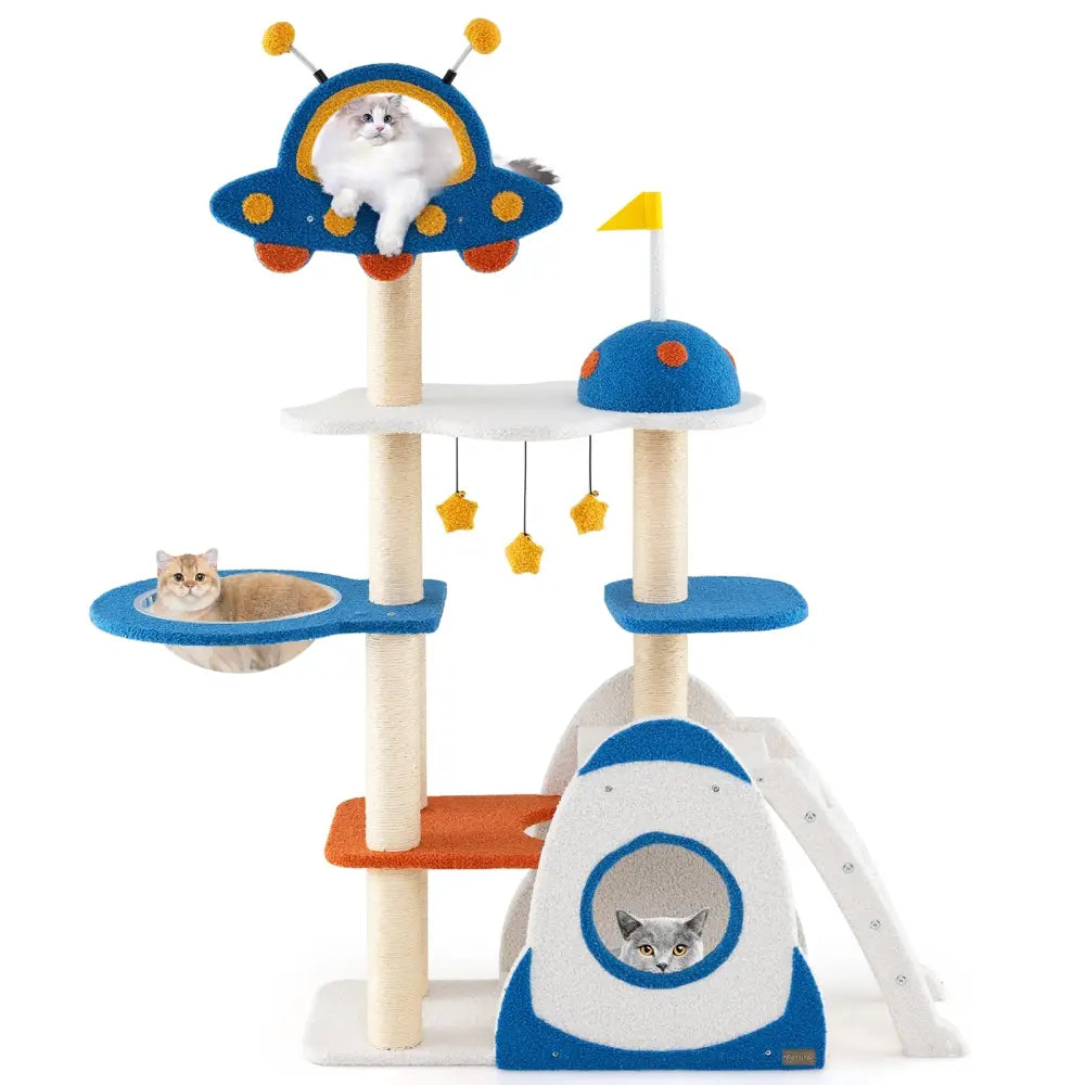 Space Theme Cat Tree Multi-level Cat Tower with Sisal Covered Scratching Posts-Multicolor - Multicolor - Cat Trees