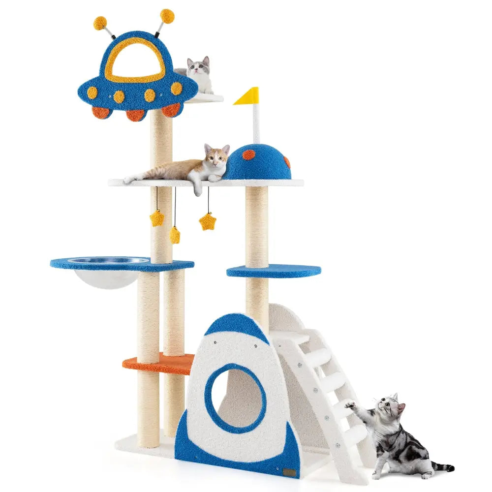Space Theme Cat Tree Multi-level Cat Tower with Sisal Covered Scratching Posts-Multicolor - Multicolor - Cat Trees