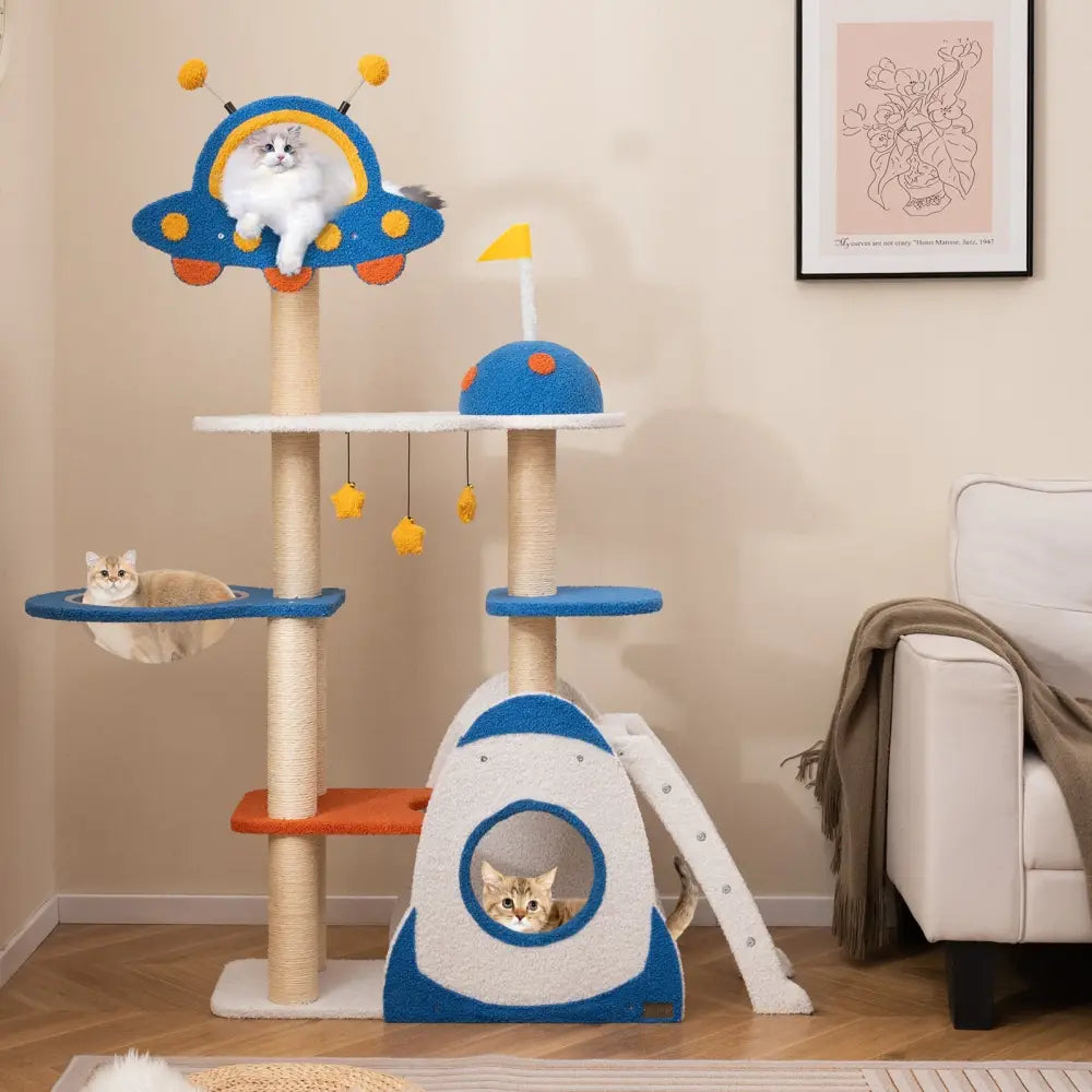 Space Theme Cat Tree Multi-level Cat Tower with Sisal Covered Scratching Posts-Multicolor - Multicolor - Cat Trees