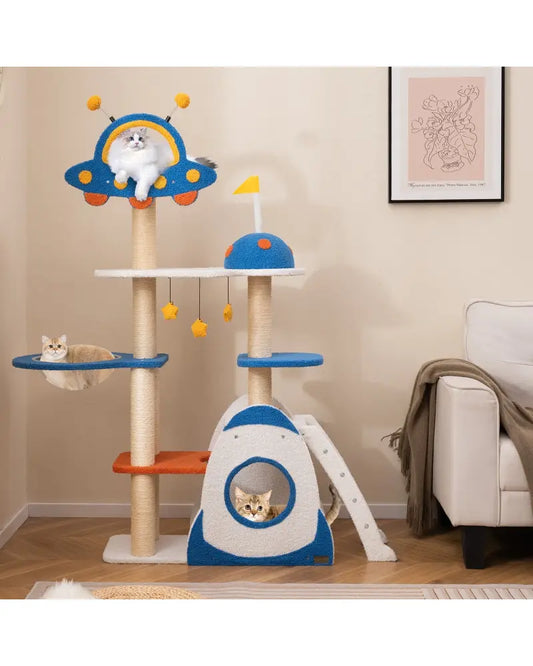 Space Theme Cat Tree Multi-level Cat Tower with Sisal Covered Scratching Posts-Multicolor - Multicolor - Cat Trees