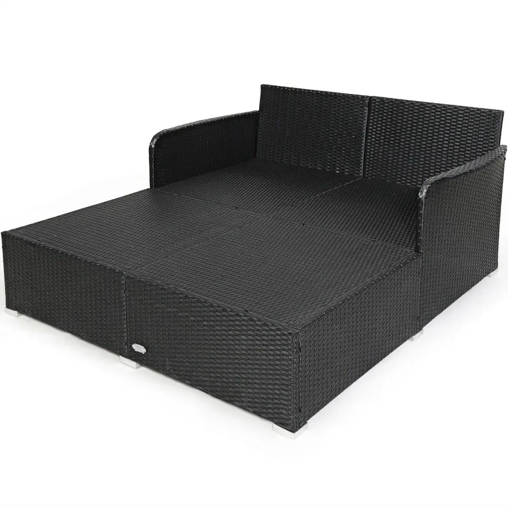 Spacious Outdoor Rattan Daybed with Upholstered Cushions and Pillows-White - White - Outdoor Sectionals