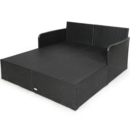 Spacious Outdoor Rattan Daybed with Upholstered Cushions and Pillows-Turquoise - Turquoise - Outdoor Sectionals