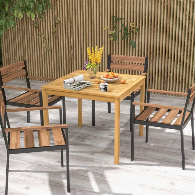 Square Acacia Wood Outdoor Dining Table with Umbrella Hole - Natural - Patio Dining Tables