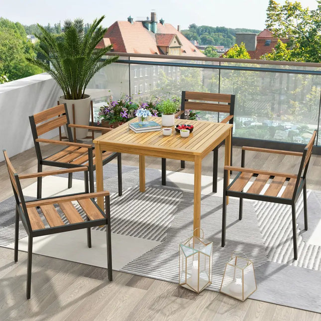 Square Acacia Wood Outdoor Dining Table with Umbrella Hole - Natural - Patio Dining Tables