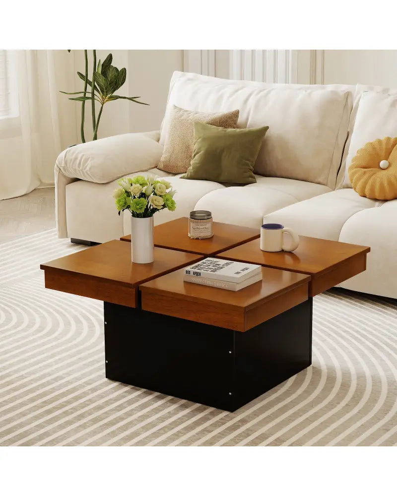 Square Coffee Table Mid Century Modern Center Table-Walnut - Walnut - Coffee Tables