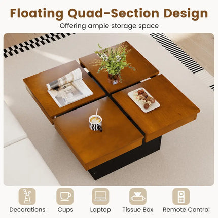 Square Coffee Table Mid Century Modern Center Table-Walnut - Walnut - Coffee Tables