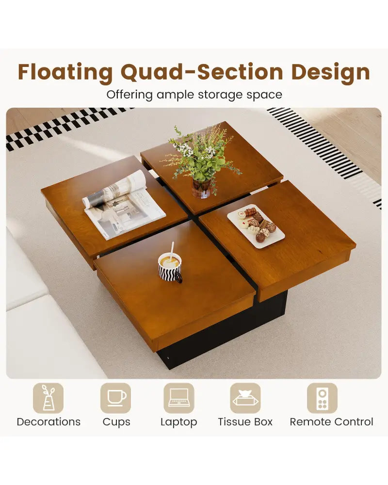 Square Coffee Table Mid Century Modern Center Table-Walnut - Walnut - Coffee Tables