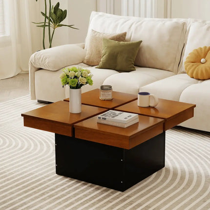 Square Coffee Table Mid Century Modern Center Table-Walnut - Walnut - Coffee Tables