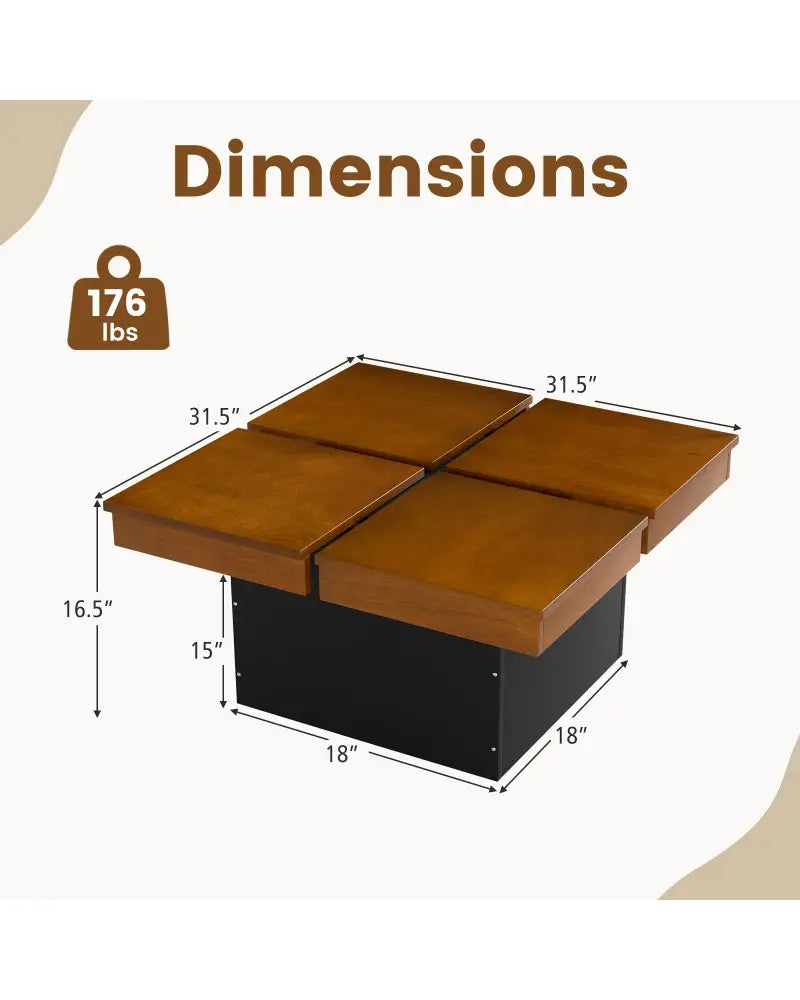 Square Coffee Table Mid Century Modern Center Table-Walnut - Walnut - Coffee Tables