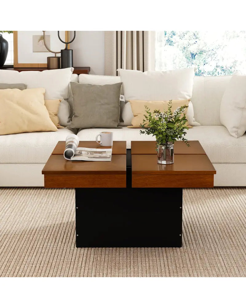Square Coffee Table Mid Century Modern Center Table-Walnut - Walnut - Coffee Tables
