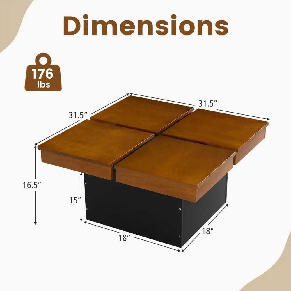 Square Coffee Table Mid Century Modern Center Table-Walnut - Walnut - Coffee Tables